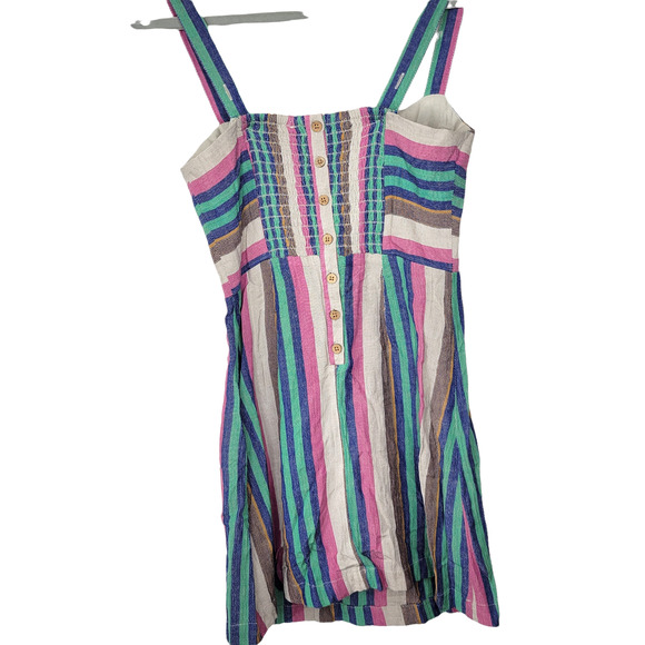 Free People Short N Sweet’ Striped Linen Blend Striped Mini Dress Women Sz XS - Picture 3 of 7
